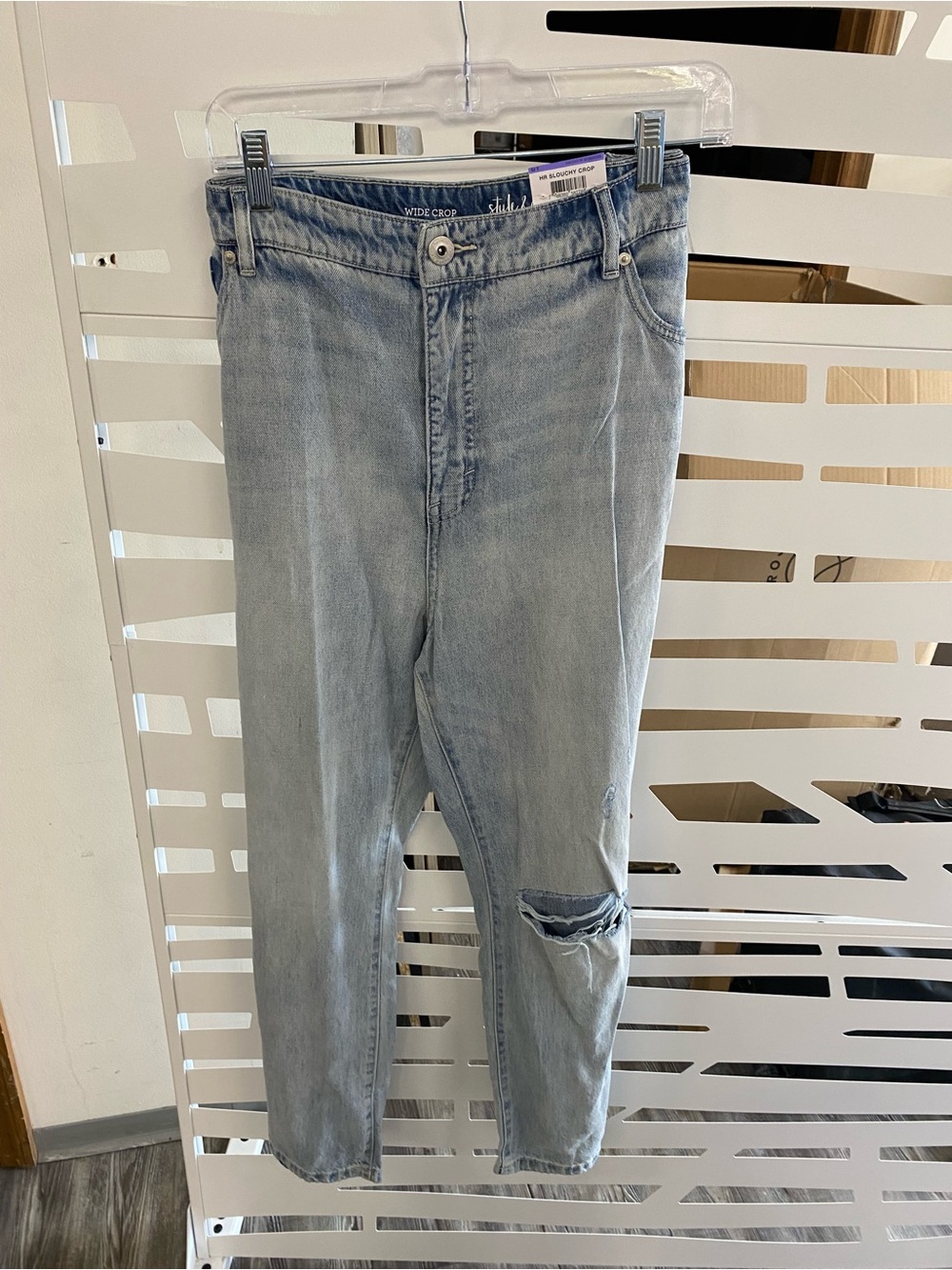 Style & Co. Light Blue Relaxed Crop Jeans with Knee Rip